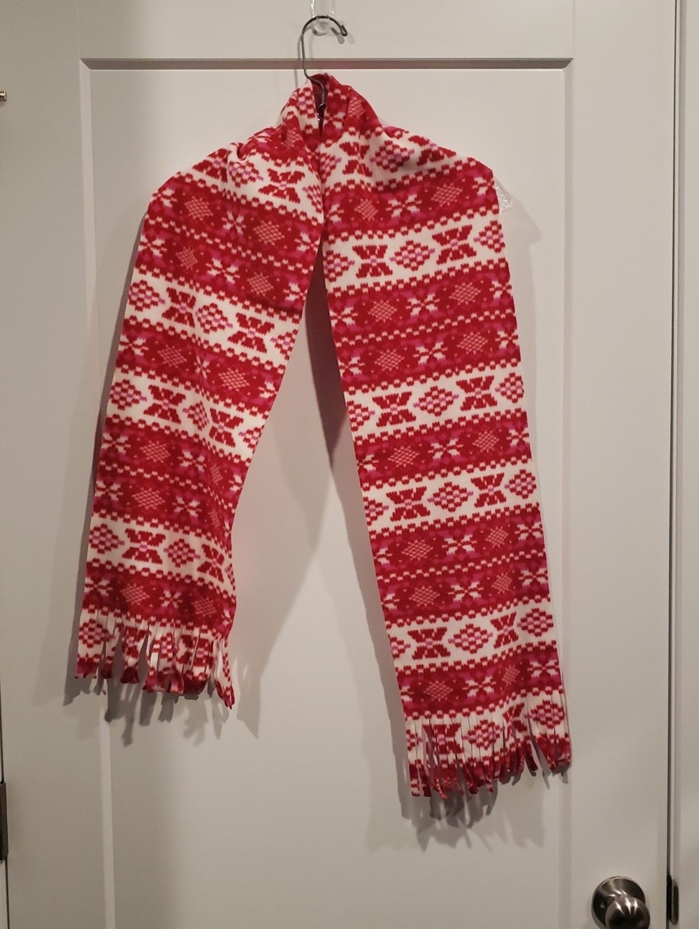 Cozy Red and White Patterned Holiday Scarf - Brand Unspecified